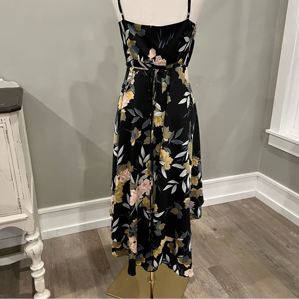 Baltic Born Black Floral High-Low Wrap Dress with Pink & Gold Blooms - Picture 2 of 4